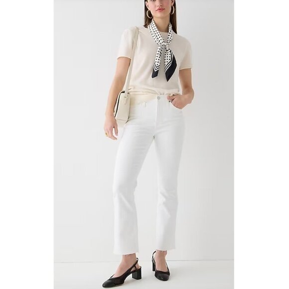 New J Crew 9" demi-boot crop jean in white wash P646